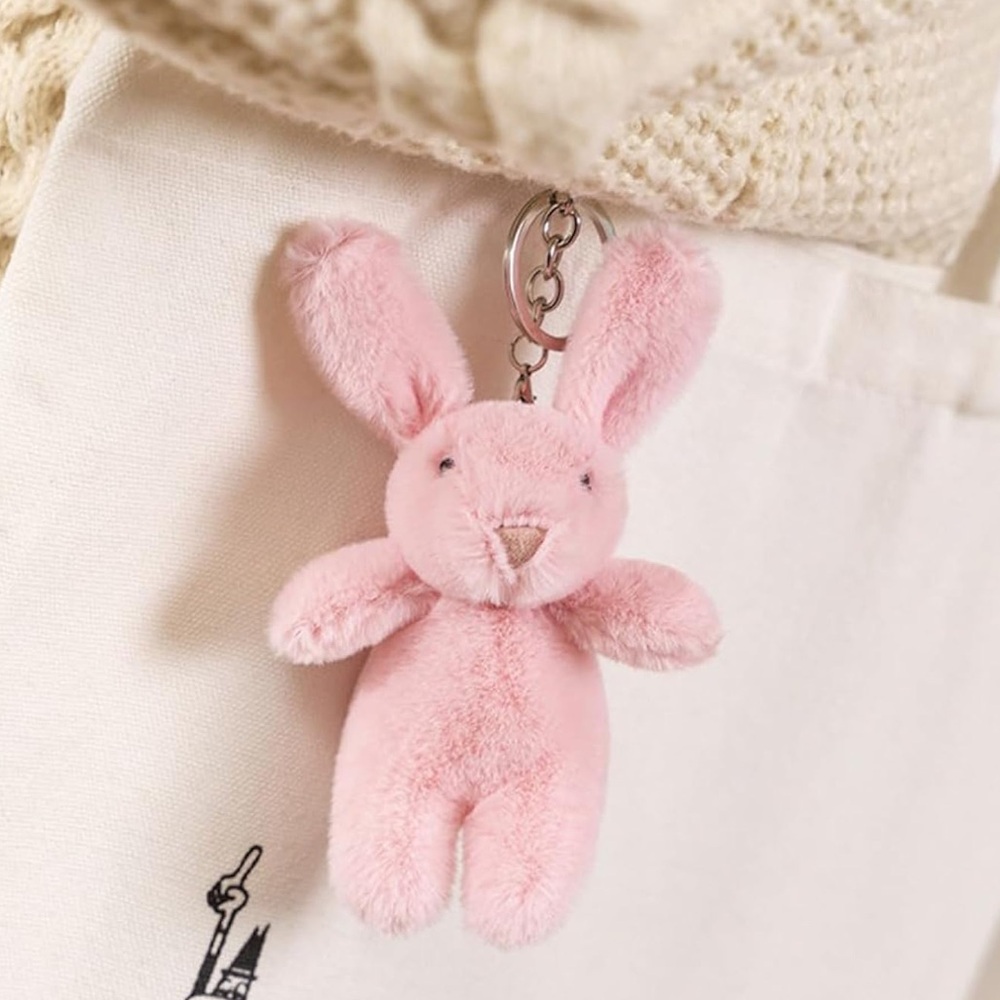 🐇NEW Plush Bunny Rabbit Bag Charm/ Keychain Pink Fluffy Cute